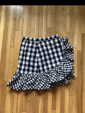 Luxe J.Crew Ladies Size 4 Black/White Checkered Print Skirt,100% Cotton,MINT